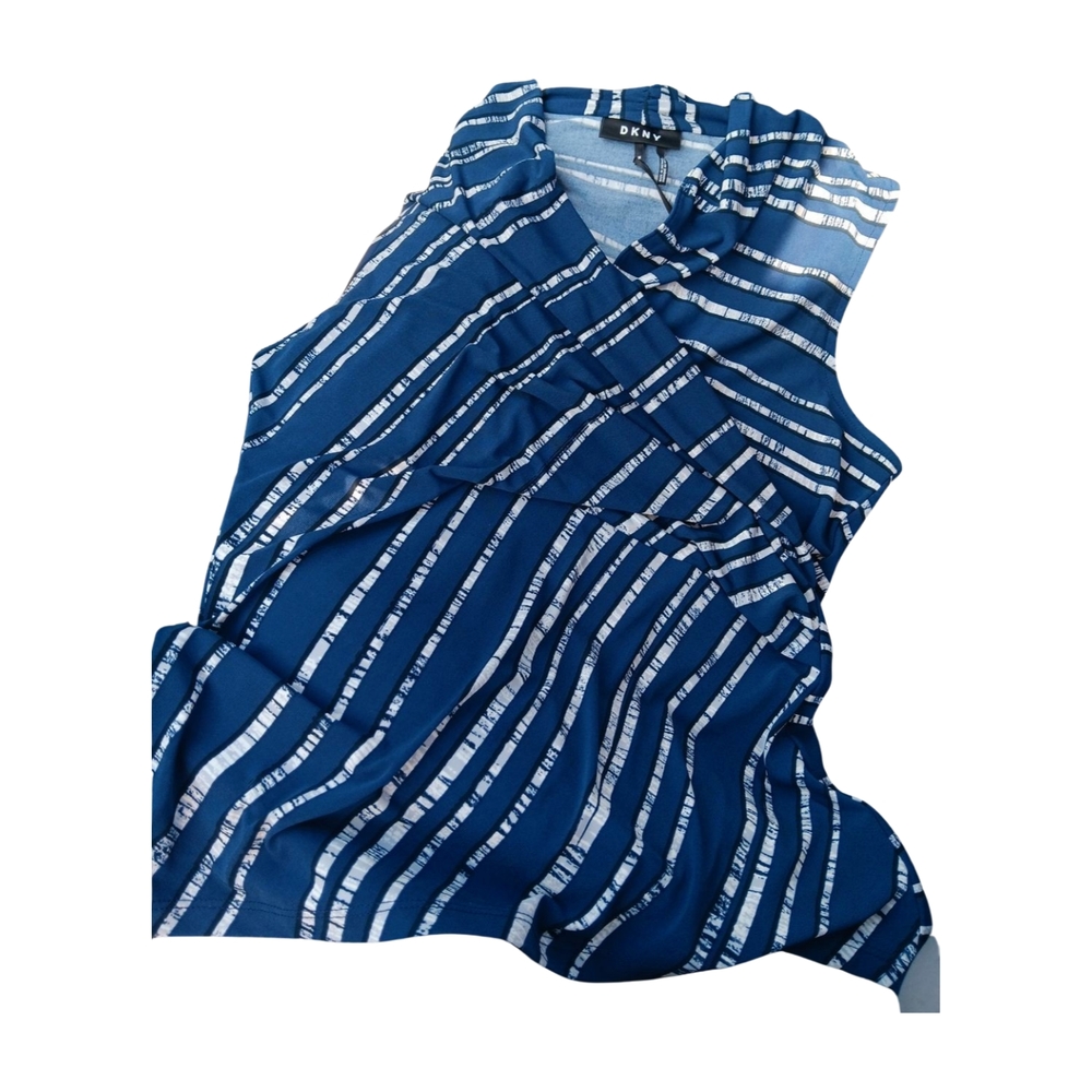 DKNY Blue and White Striped Sleeveless Top